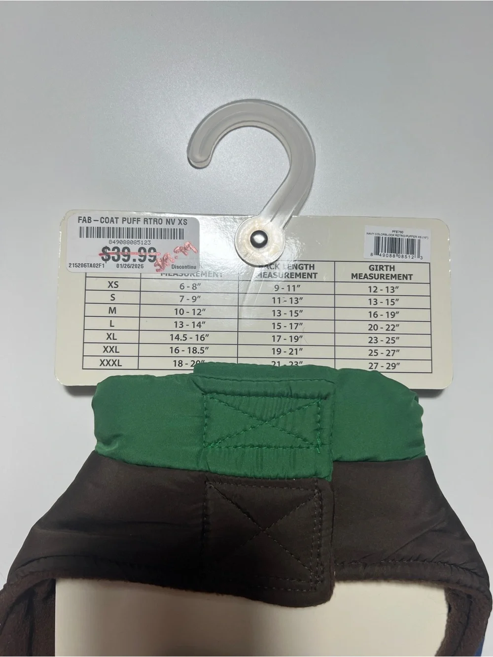 Dog Puffer Jacket XS Fleece Lined Winter Coat Fabdog FABventure